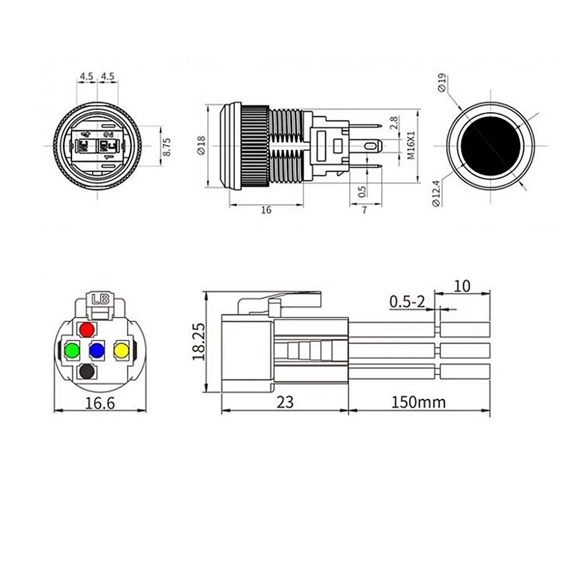 Схема кнопок LB16SA пластиковых 16 мм