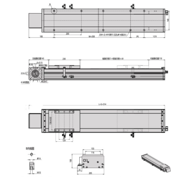 Чертеж модуля линейного перемещения МDC17 с нагрузкой 100 кг