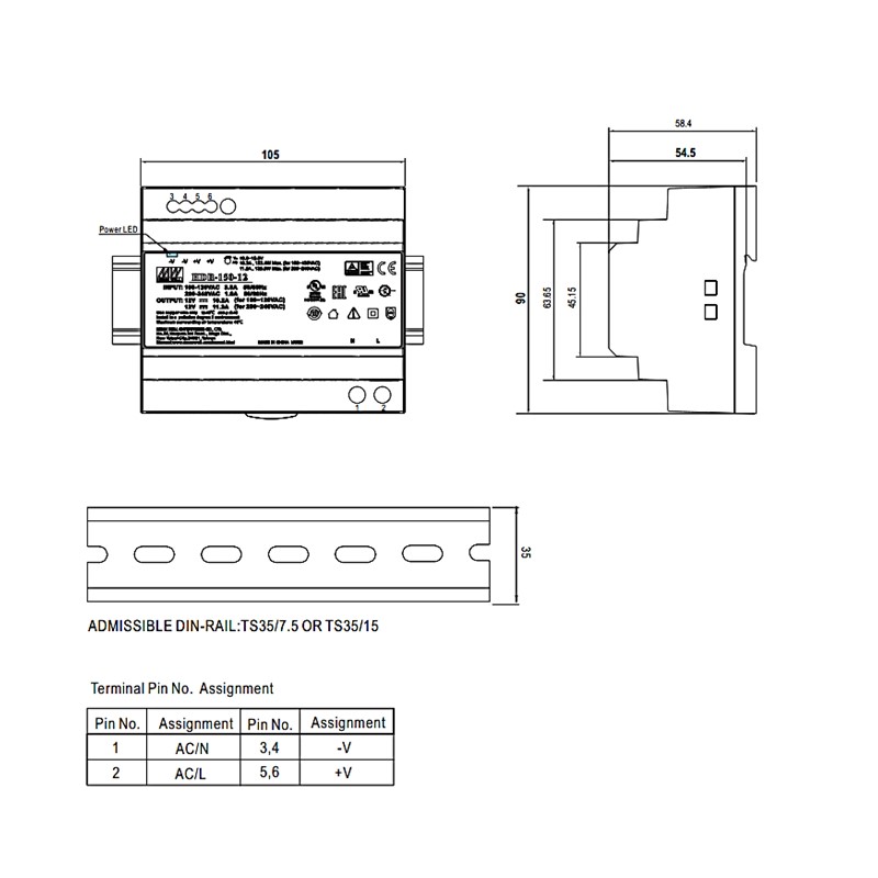Схема блока питания HDR-150 (12/15/24/48В)