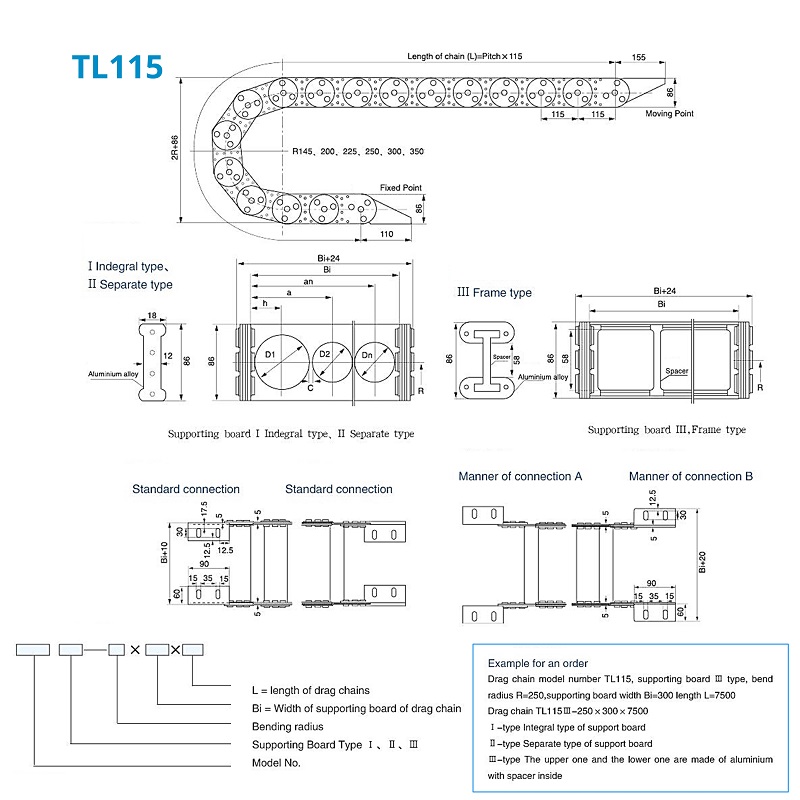 Схема установки кабельной цепи серии TL 115