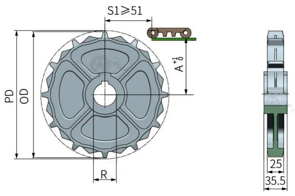 Чертеж звездочки ZS YS650